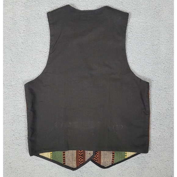 [SOLD]BOOM Vest W Black Small Hippy Earthy Stripes Boho Vintage Textured Tribal - Picture 2 of 7